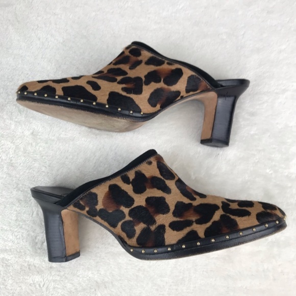 Cole Haan Calf Hair Mules Heels Leopard Print 8 - Picture 1 of 8